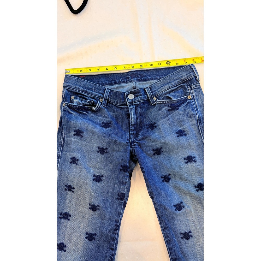 7 For All Mankind Skull Embroidered Denim Bermuda Shorts Blue Womens 28